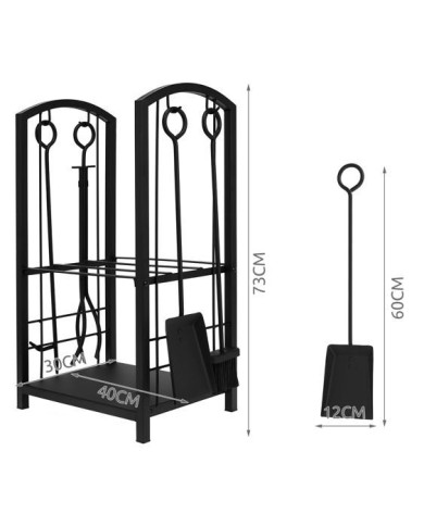 Kovinsko držalo za drva za kamin z priborom