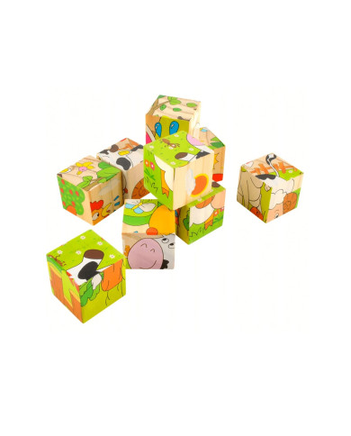 Otroške lesene kocke 6v1 kmetija