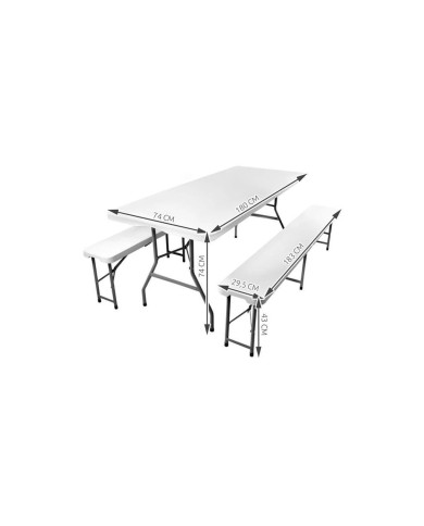 Vrtna zložljiva pivska miza z 2 klopema 180 cm bela