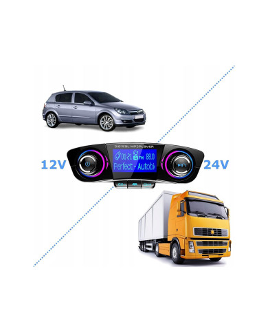 FM oddajnik SD bluetooth 2x USB 12-24V