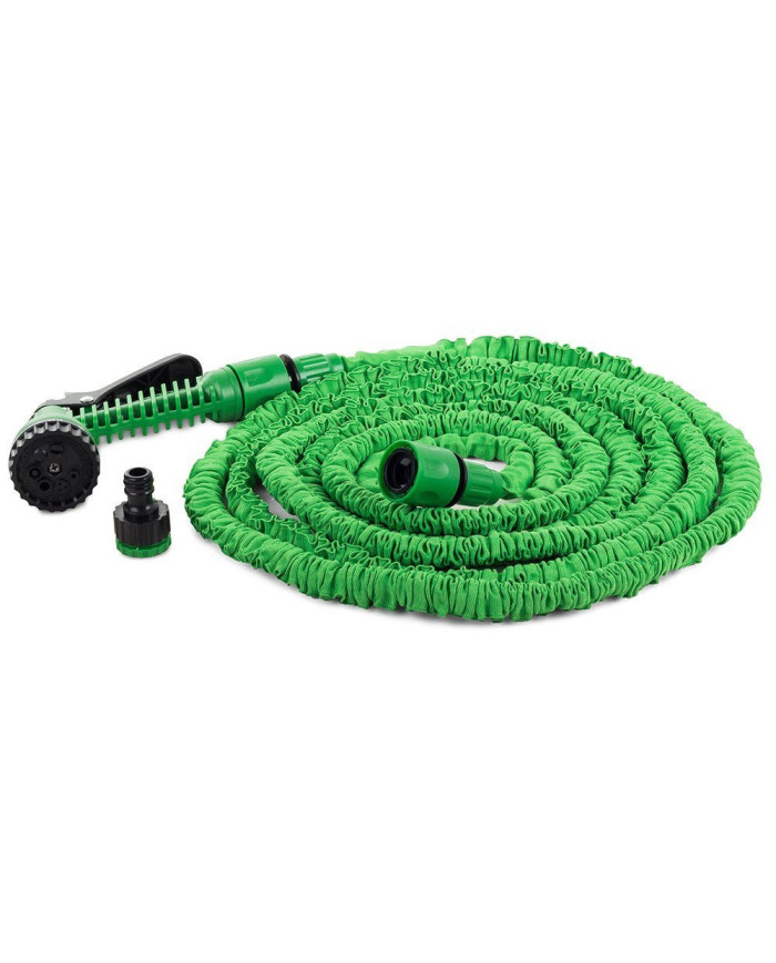 Raztegljiva vrtna cev za zalivanje z brizgalno pištolo 15 m - zelena