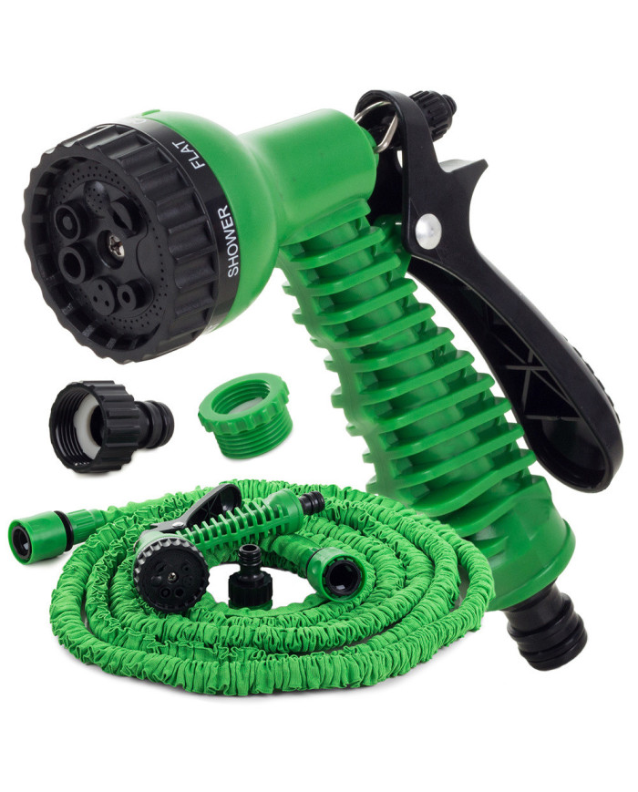 Raztegljiva vrtna cev za zalivanje z brizgalno pištolo 15 m - zelena