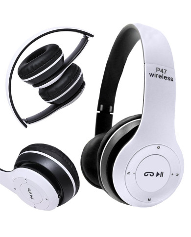 Bluetooth brezžične slušalke bele FM SD MP3 + mikrofon