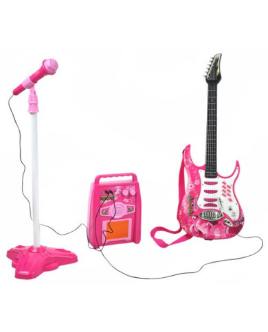 Otroški set LED električne kitare mikrofona in ojačevalca MP3 roza