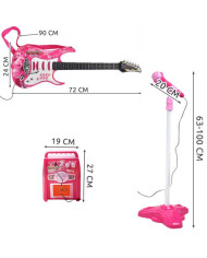 Otroški set LED električne kitare mikrofona in ojačevalca MP3 roza