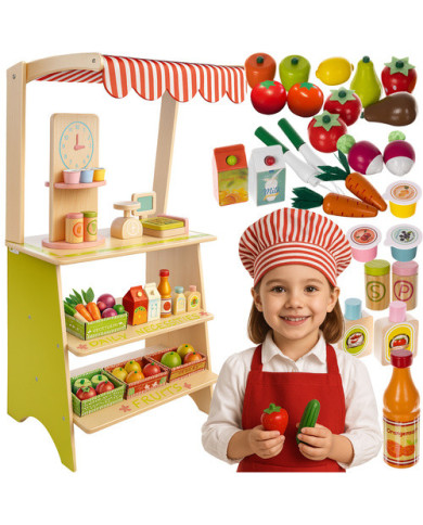 Otroška lesena stojnica z blagajno