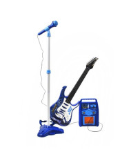 Otroški set LED električne kitare, mikrofona in ojačevalca MP3 – modra