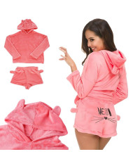 Topla ženska pižama iz mehkega pliša z kapuco – dvodelni komplet