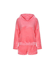 Topla ženska pižama iz mehkega pliša z kapuco – dvodelni komplet