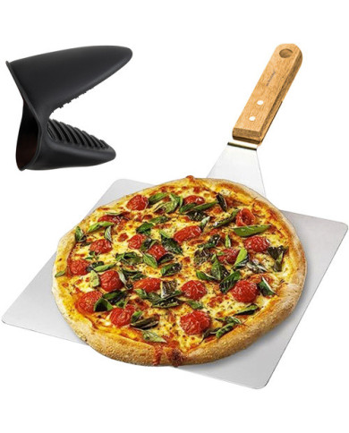 Inox lopar za pico 47cm leseno držalo + silikonska rokavica