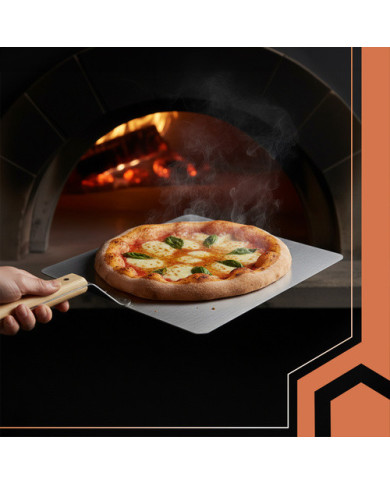 Inox lopar za pico 47cm leseno držalo + silikonska rokavica