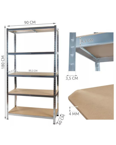 Kovinski skladiščni regal 180x90x40cm brez vijakov 175kg