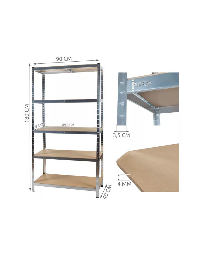 Kovinski skladiščni regal 180x90x40cm brez vijakov 175kg